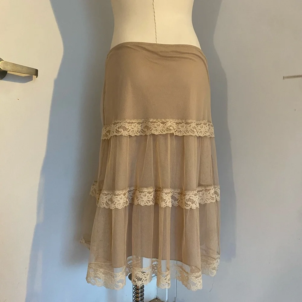 Vintage Tan Lace Detail Midi Skirt Size Small - Picture 5 of 10